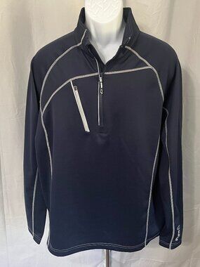 ⛳ Sunice Men’s Golf Jacket L Navy Blue Gray Trim 1/2 Zip Stretch 🏌️